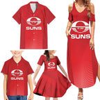Suns Football Custom Family Matching Summer Maxi Dress and Hawaiian Shirt Gold Coast Est 2009 Deep Red - Aussie Hoodie