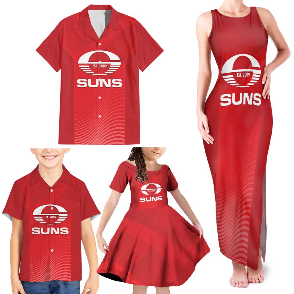 Suns Football Custom Family Matching Tank Maxi Dress and Hawaiian Shirt Gold Coast Est 2009 Deep Red - Aussie Hoodie