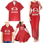 Suns Football Custom Family Matching Tank Maxi Dress and Hawaiian Shirt Gold Coast Est 2009 Deep Red - Aussie Hoodie