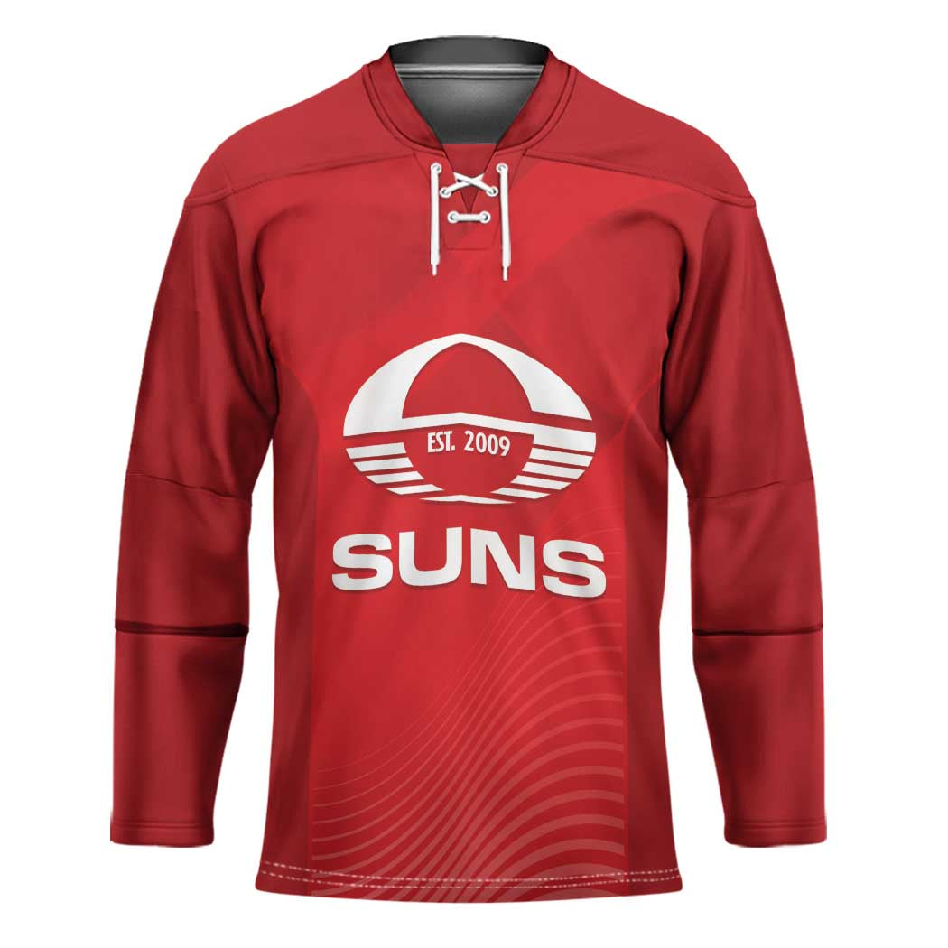 Suns Football Custom Hockey Jersey Gold Coast Est 2009 Deep Red - Aussie Hoodie