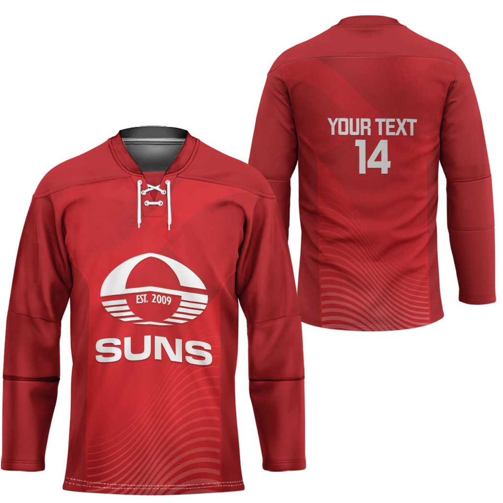 Suns Football Custom Hockey Jersey Gold Coast Est 2009 Deep Red - Aussie Hoodie