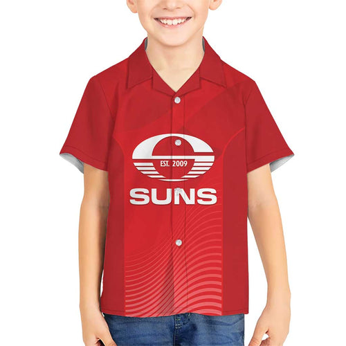 Suns Football Custom Kid Hawaiian Shirt Gold Coast Est 2009 Deep Red - Aussie Hoodie