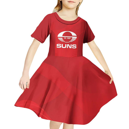 Suns Football Custom Kid Short Sleeve Dress Gold Coast Est 2009 Deep Red - Aussie Hoodie