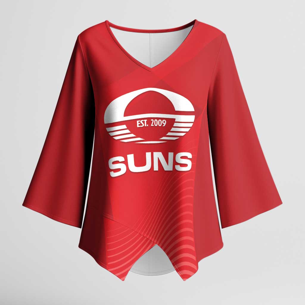 Suns Football Custom Kimono Sleeve Blouse Gold Coast Est 2009 Deep Red - Aussie Hoodie