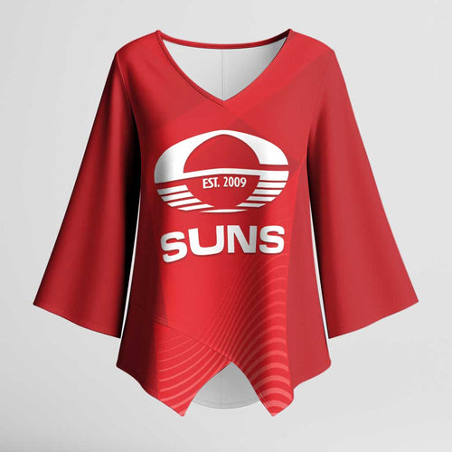 Suns Football Custom Kimono Sleeve Blouse Gold Coast Est 2009 Deep Red - Aussie Hoodie