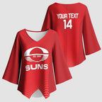 Suns Football Custom Kimono Sleeve Blouse Gold Coast Est 2009 Deep Red - Aussie Hoodie