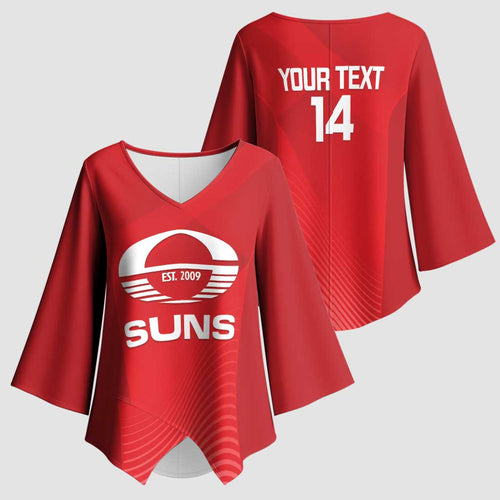 Suns Football Custom Kimono Sleeve Blouse Gold Coast Est 2009 Deep Red - Aussie Hoodie