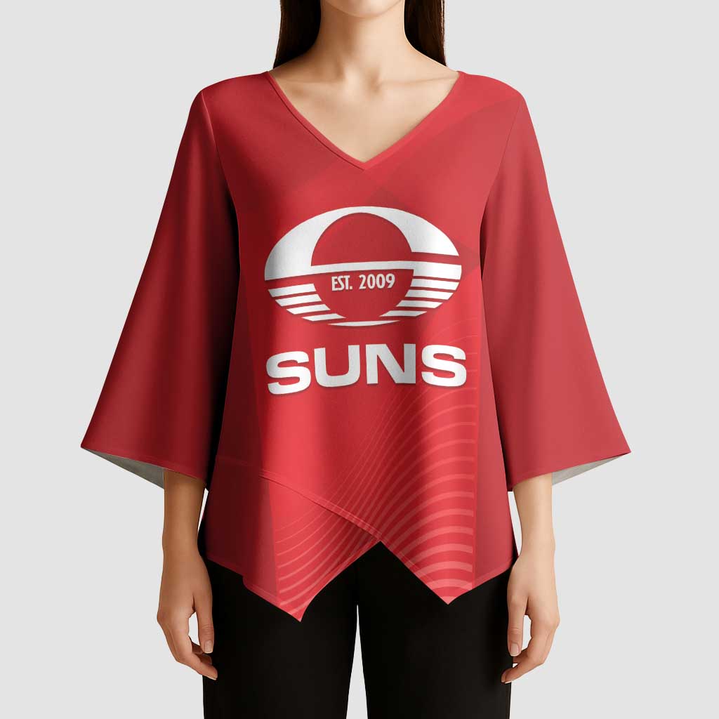 Suns Football Custom Kimono Sleeve Blouse Gold Coast Est 2009 Deep Red - Aussie Hoodie