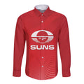 Suns Football Custom Long Sleeve Button Shirt Gold Coast Est 2009 Deep Red - Aussie Hoodie