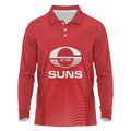 Suns Football Custom Long Sleeve Polo Shirt Gold Coast Est 2009 Deep Red - Aussie Hoodie