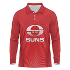 Suns Football Custom Long Sleeve Polo Shirt Gold Coast Est 2009 Deep Red - Aussie Hoodie