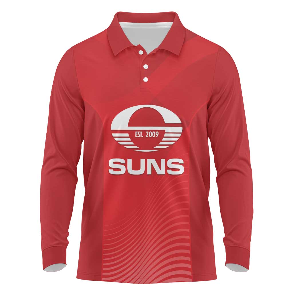 Suns Football Custom Long Sleeve Polo Shirt Gold Coast Est 2009 Deep Red - Aussie Hoodie