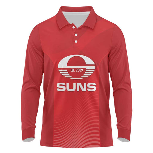 Suns Football Custom Long Sleeve Polo Shirt Gold Coast Est 2009 Deep Red - Aussie Hoodie