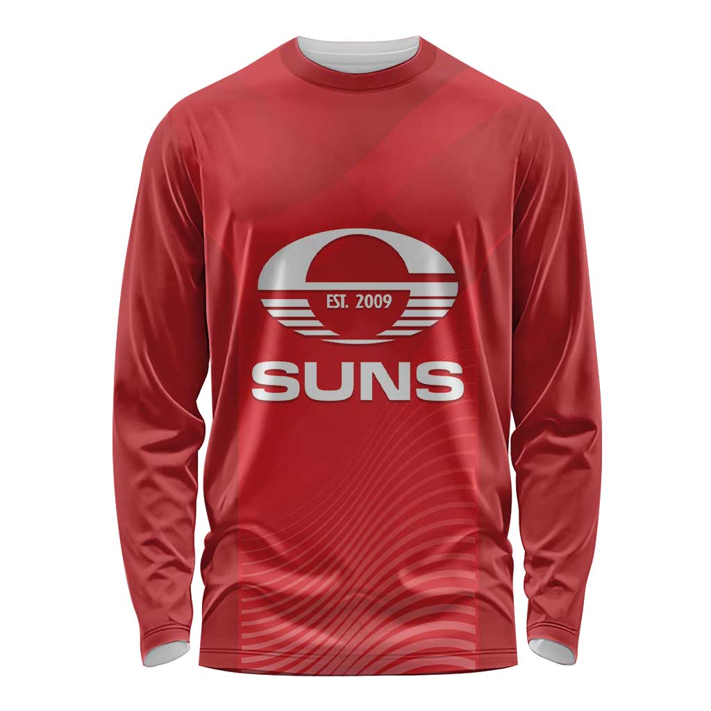 Suns Football Custom Long Sleeve Shirt Gold Coast Est 2009 Deep Red - Aussie Hoodie