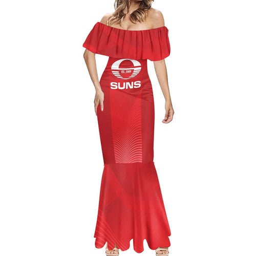 Suns Football Custom Mermaid Dress Gold Coast Est 2009 Deep Red - Aussie Hoodie
