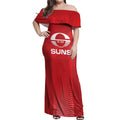 Suns Football Custom Off Shoulder Maxi Dress Gold Coast Est 2009 Deep Red - Aussie Hoodie