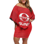 Suns Football Custom Off Shoulder Short Dress Gold Coast Est 2009 Deep Red - Aussie Hoodie