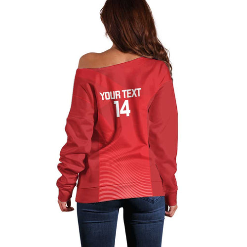Suns Football Custom Off Shoulder Sweater Gold Coast Est 2009 Deep Red - Aussie Hoodie