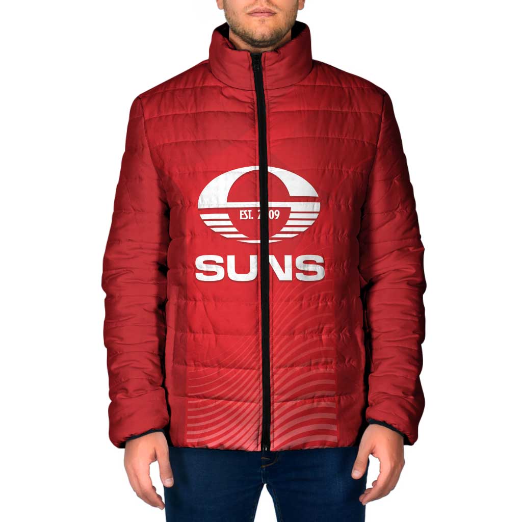 Suns Football Custom Padded Jacket Gold Coast Est 2009 Deep Red - Aussie Hoodie