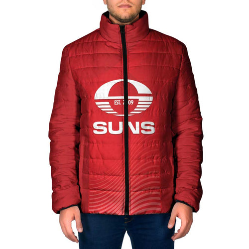 Suns Football Custom Padded Jacket Gold Coast Est 2009 Deep Red - Aussie Hoodie