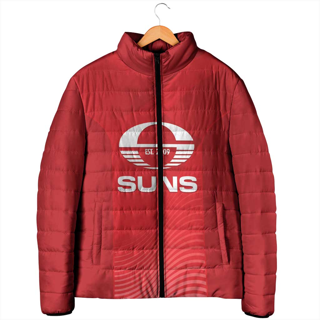 Suns Football Custom Padded Jacket Gold Coast Est 2009 Deep Red - Aussie Hoodie