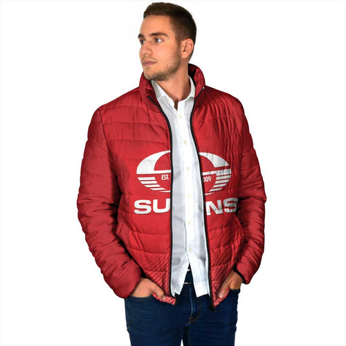 Suns Football Custom Padded Jacket Gold Coast Est 2009 Deep Red - Aussie Hoodie