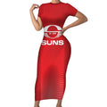 Suns Football Custom Short Sleeve Bodycon Dress Gold Coast Est 2009 Deep Red - Aussie Hoodie