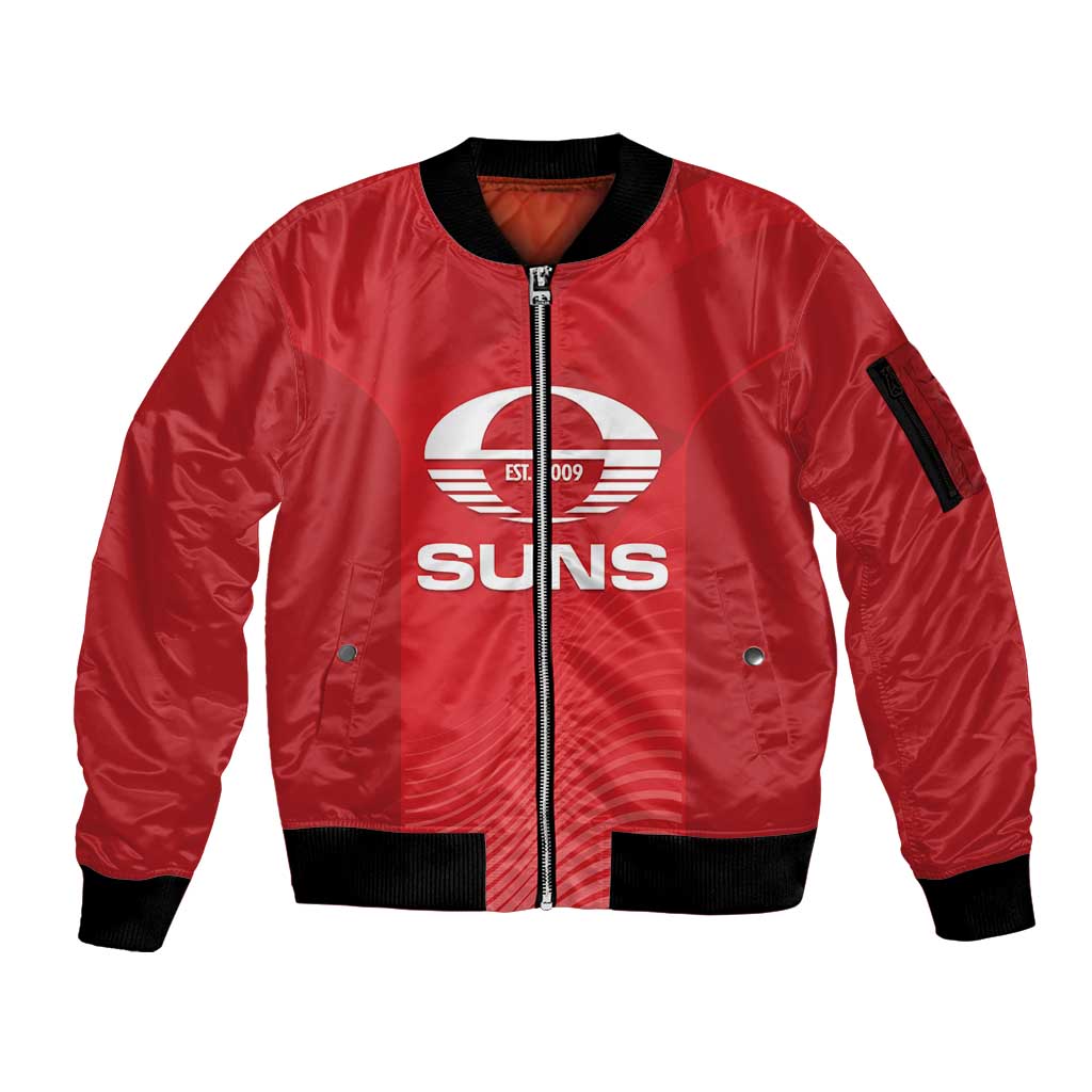 Suns Football Custom Sleeve Zip Bomber Jacket Gold Coast Est 2009 Deep Red - Aussie Hoodie