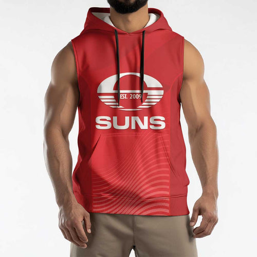 Suns Football Custom Sleeveless Hoodie Gold Coast Est 2009 Deep Red - Aussie Hoodie