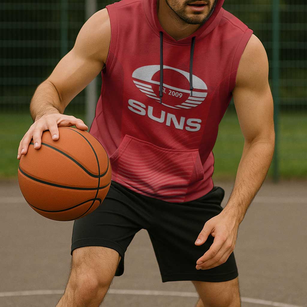Suns Football Custom Sleeveless Hoodie Gold Coast Est 2009 Deep Red - Aussie Hoodie