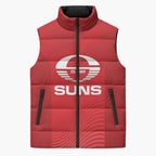 Suns Football Custom Sleeveless Puffer Jacket Gold Coast Est 2009 Deep Red - Aussie Hoodie