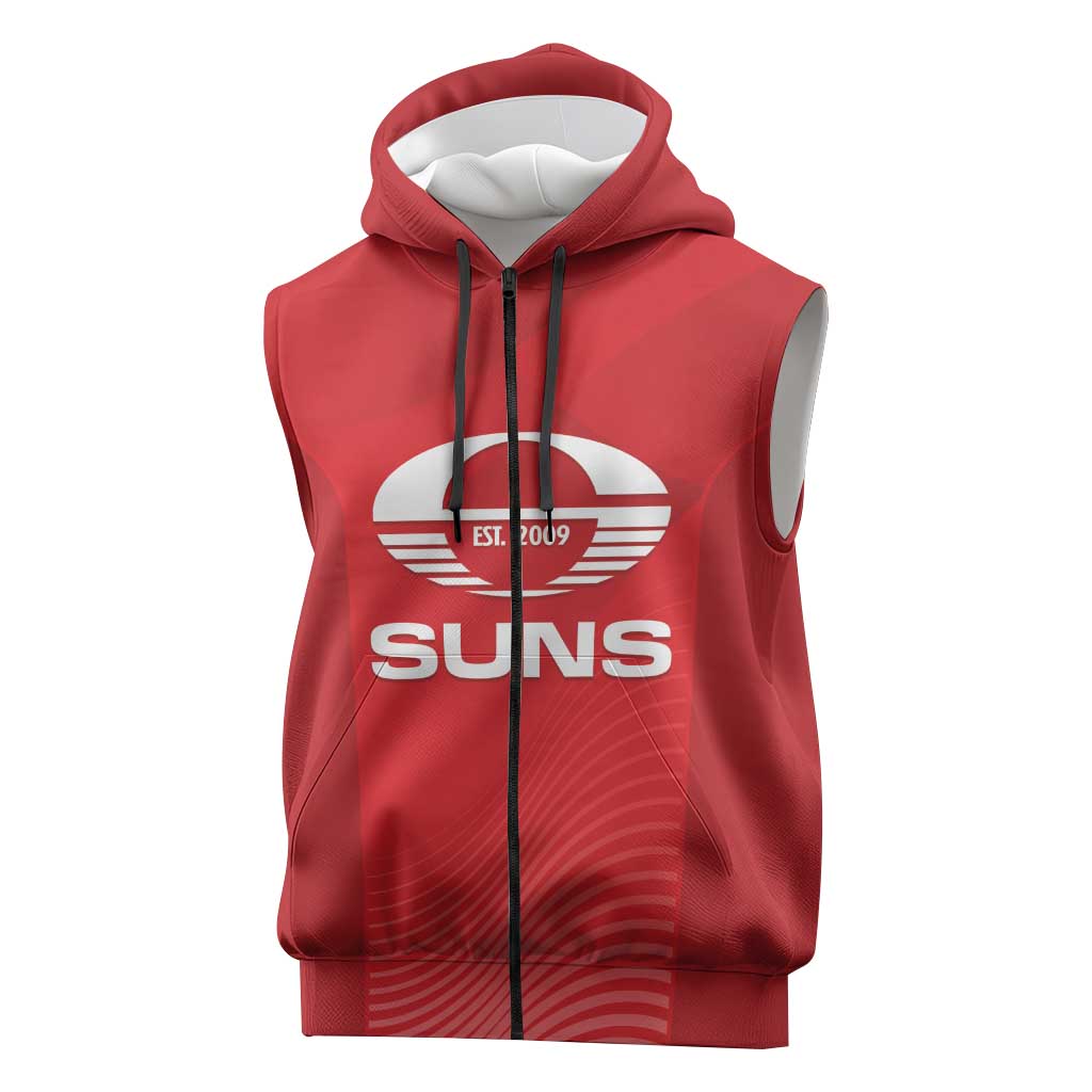 Suns Football Custom Sleeveless Zip Hoodie Gold Coast Est 2009 Deep Red LT14
