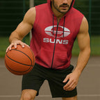Suns Football Custom Sleeveless Zip Hoodie Gold Coast Est 2009 Deep Red LT14