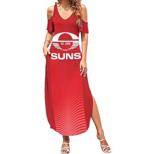 Suns Football Custom Summer Maxi Dress Gold Coast Est 2009 Deep Red - Aussie Hoodie
