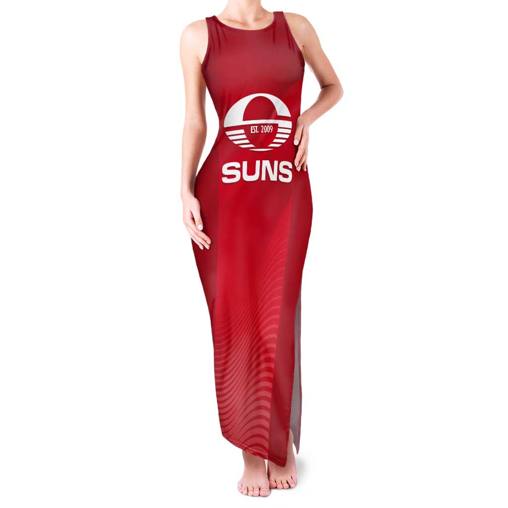 Suns Football Custom Tank Maxi Dress Gold Coast Est 2009 Deep Red - Aussie Hoodie