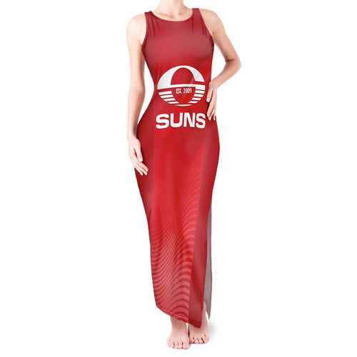 Suns Football Custom Tank Maxi Dress Gold Coast Est 2009 Deep Red - Aussie Hoodie