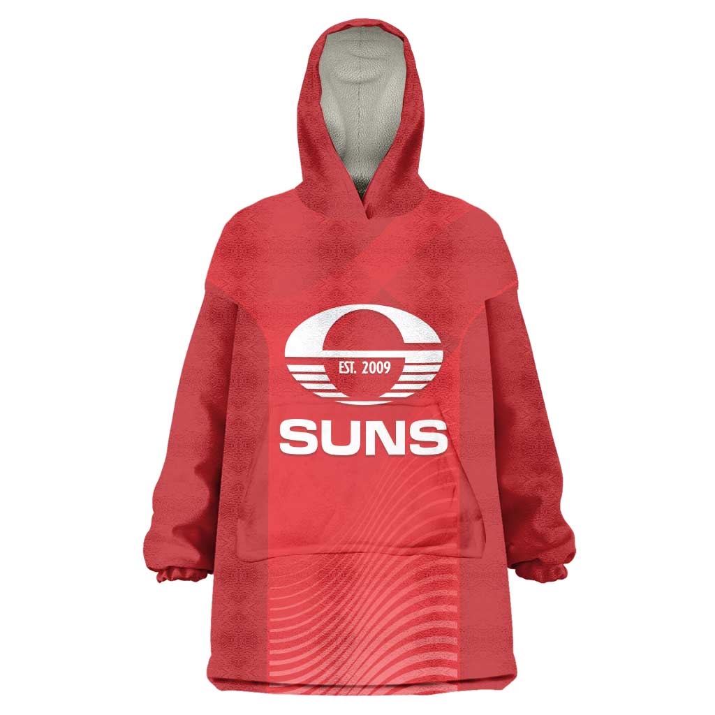Suns Football Custom Wearable Blanket Hoodie Gold Coast Est 2009 Deep Red - Aussie Hoodie