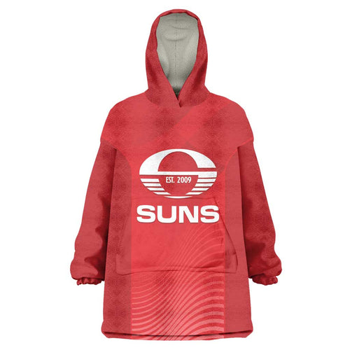 Suns Football Custom Wearable Blanket Hoodie Gold Coast Est 2009 Deep Red - Aussie Hoodie