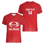 Suns Football Custom Women V-Neck T-Shirt Gold Coast Est 2009 Deep Red - Aussie Hoodie