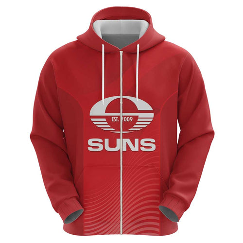 Suns Football Custom Zip Hoodie Gold Coast Est 2009 Deep Red - Aussie Hoodie