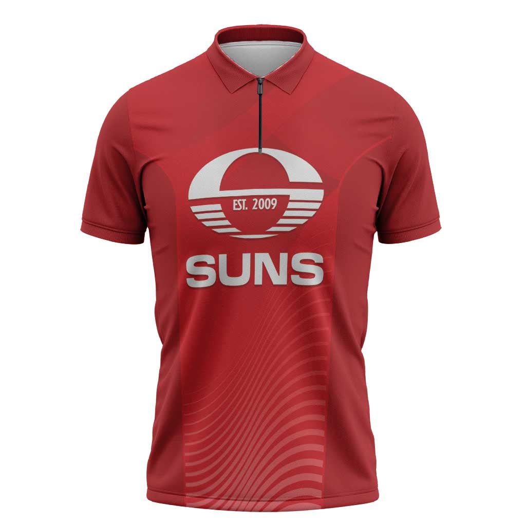 Suns Football Custom Zipper Polo Shirt Gold Coast Est 2009 Deep Red - Aussie Hoodie