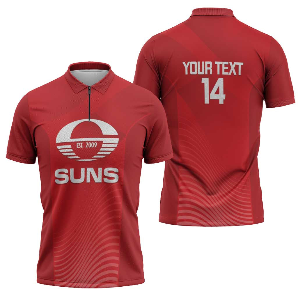 Suns Football Custom Zipper Polo Shirt Gold Coast Est 2009 Deep Red - Aussie Hoodie