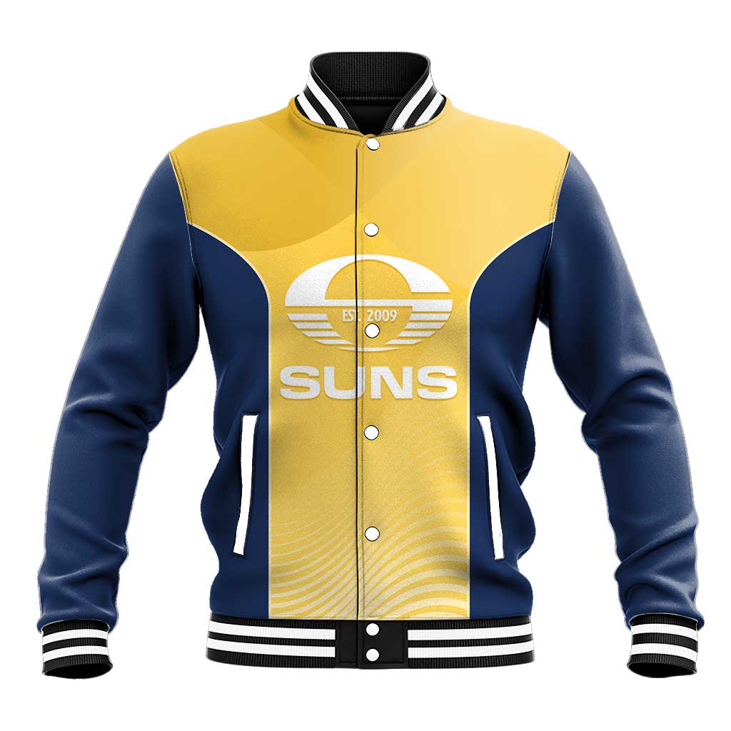 Suns Football Custom Baseball Jacket Gold Coast Est 2009 Sunburnt Gold - Aussie Hoodie