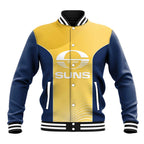 Suns Football Custom Baseball Jacket Gold Coast Est 2009 Sunburnt Gold - Aussie Hoodie