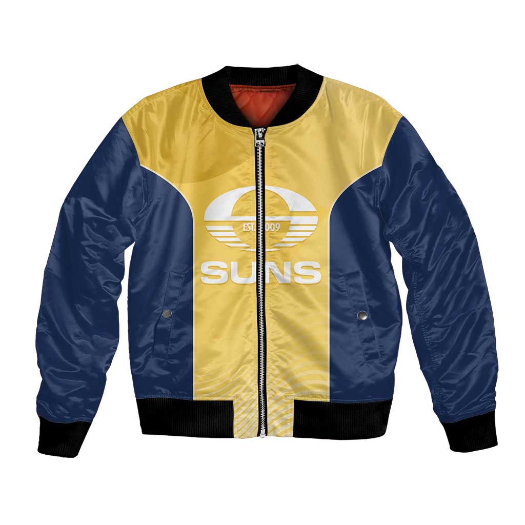 Suns Football Custom Bomber Jacket Gold Coast Est 2009 Sunburnt Gold - Aussie Hoodie