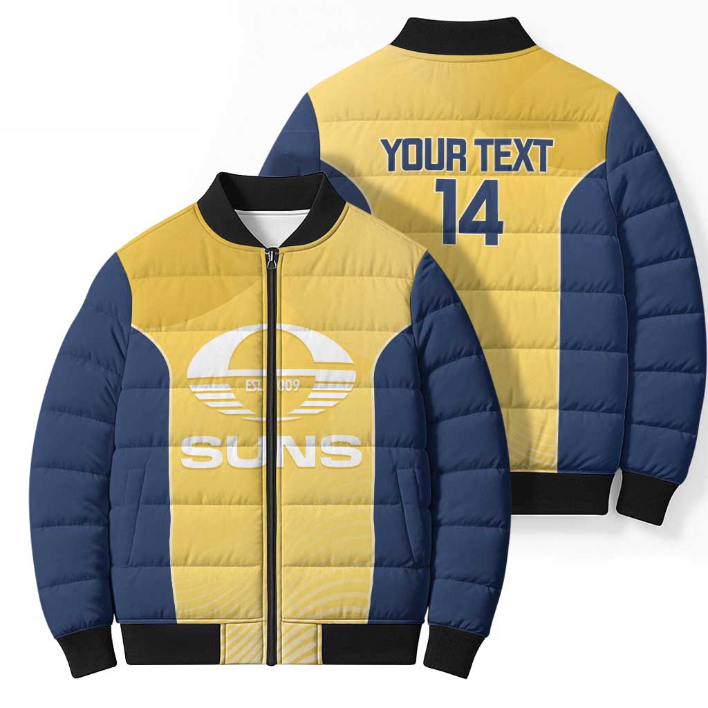 Suns Football Custom Bomber Puffer Jacket Gold Coast Est 2009 Sunburnt Gold - Aussie Hoodie
