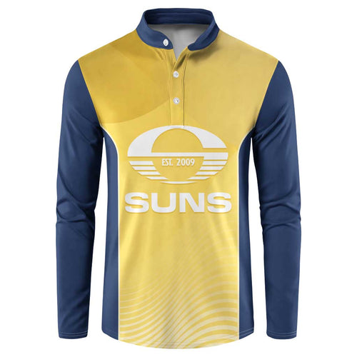 Suns Football Custom Button Sweatshirt Gold Coast Est 2009 Sunburnt Gold - Aussie Hoodie