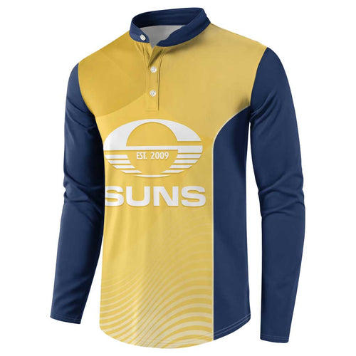 Suns Football Custom Button Sweatshirt Gold Coast Est 2009 Sunburnt Gold - Aussie Hoodie