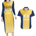 Suns Football Custom Couples Matching Long Sleeve Bodycon Dress and Hawaiian Shirt Gold Coast Est 2009 Sunburnt Gold - Aussie Hoodie