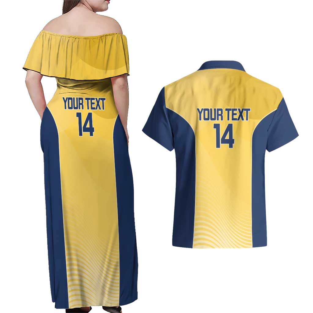 Suns Football Custom Couples Matching Off Shoulder Maxi Dress and Hawaiian Shirt Gold Coast Est 2009 Sunburnt Gold - Aussie Hoodie